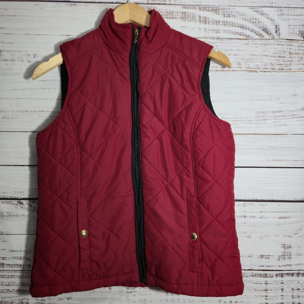 Lauren Ralph Lauren Petite Puffer Vest Quilted Full Zip Pockets Red Women Sz PS